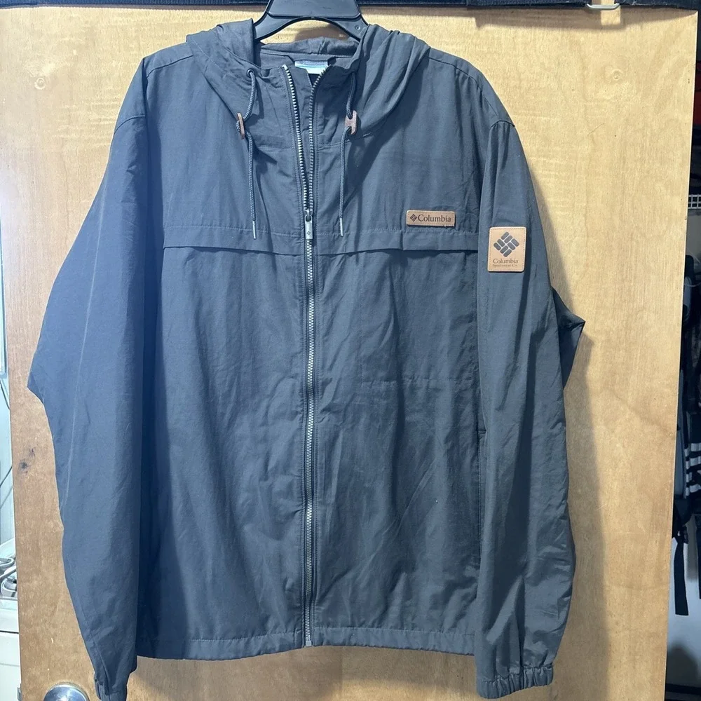 Columbia Men's Full Zip‎ Hooded Windbreaker Jacket Gray Cotton Blend Sz 2X